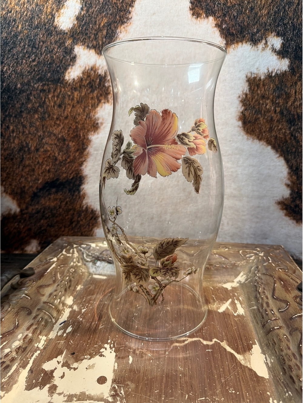 Vintage Floral Glass Hurricane Lamp Shade